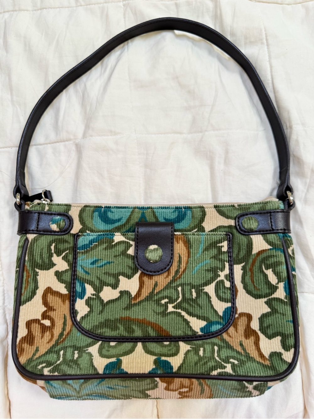 Ann Taylor LOFT Vintage Floral Corduroy Shoulder Bag Y2K Aesthetic